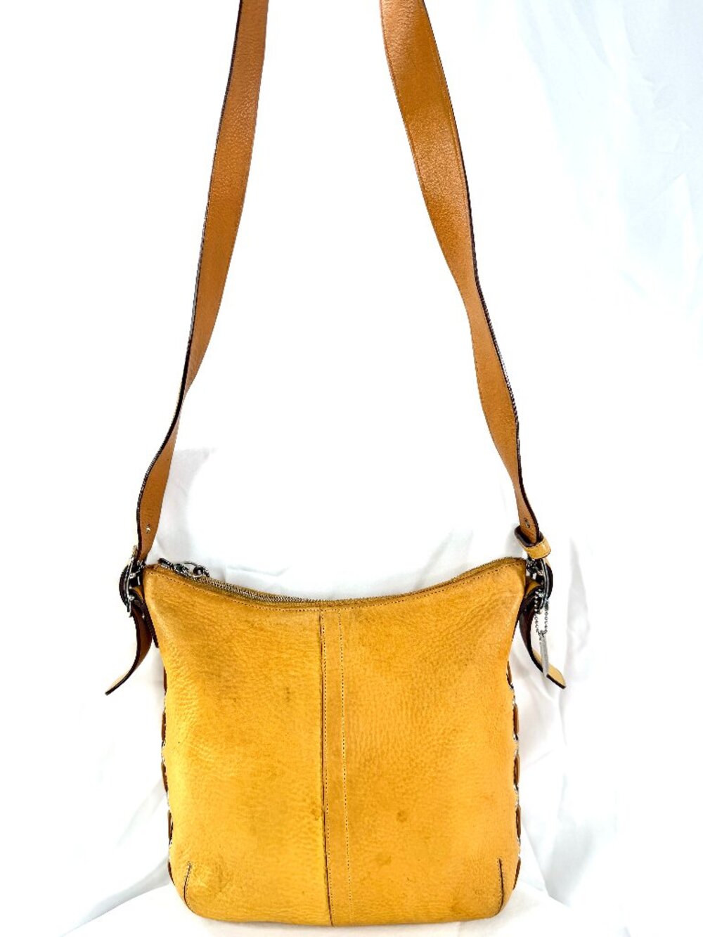 COACH 9350 Vintage Caramel Brown Slim Duffel Shoulder Bag Side Grommets Stitches